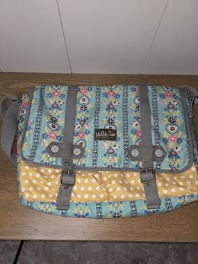 Matilda Jane Teal Floral and Yellow Polka Dot Shoulder Diaper Bag.